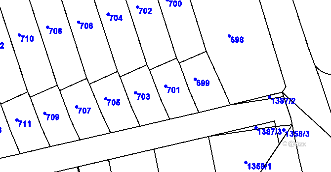 Parcela st. 701 v KÚ Dřevohostice, Katastrální mapa