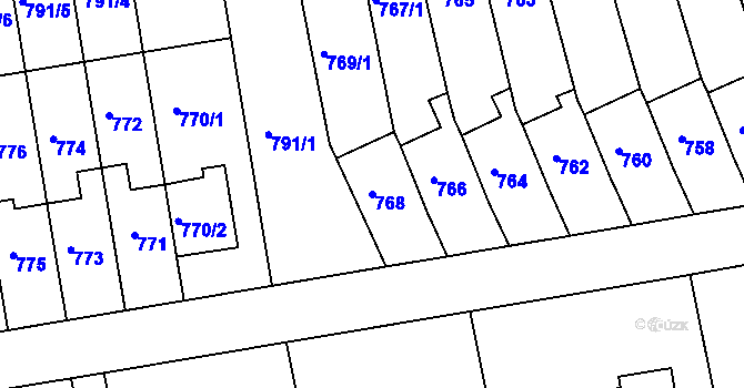 Parcela st. 768 v KÚ Dřevohostice, Katastrální mapa