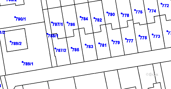 Parcela st. 783 v KÚ Dřevohostice, Katastrální mapa