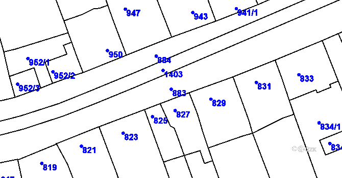 Parcela st. 883 v KÚ Dřevohostice, Katastrální mapa