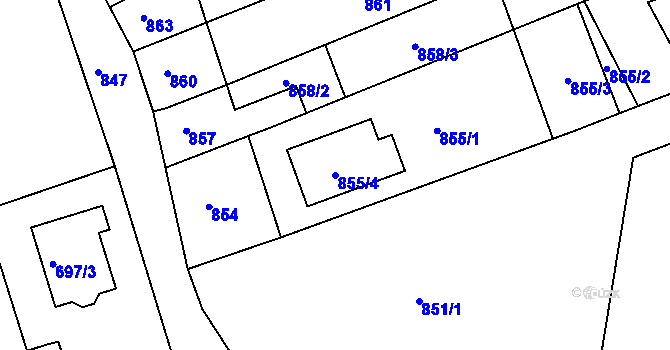 Parcela st. 855/4 v KÚ Dřevohostice, Katastrální mapa