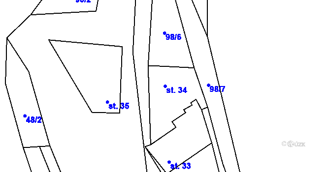 Parcela st. 34 v KÚ Drchkov, Katastrální mapa