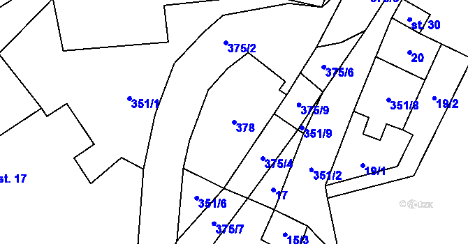 Parcela st. 378 v KÚ Drchkov, Katastrální mapa