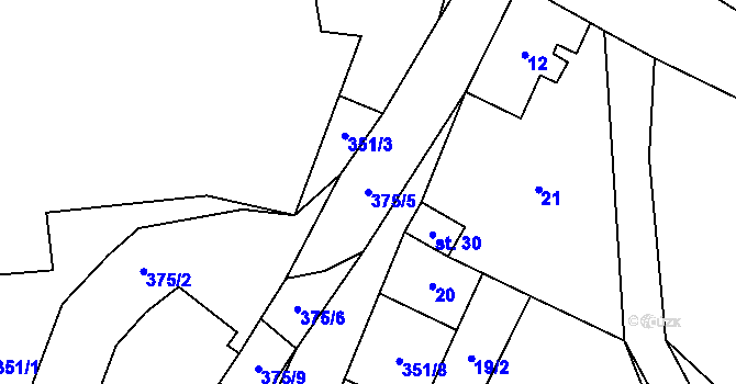 Parcela st. 375/5 v KÚ Drchkov, Katastrální mapa