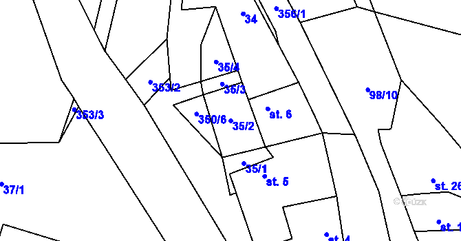 Parcela st. 35/2 v KÚ Drchkov, Katastrální mapa