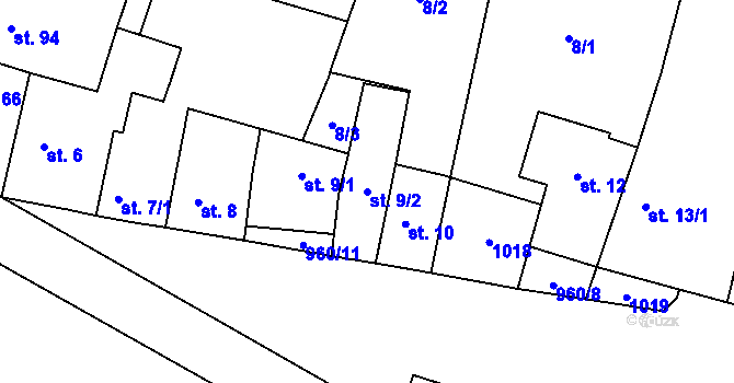 Parcela st. 9/2 v KÚ Dřínov u Zlonic, Katastrální mapa