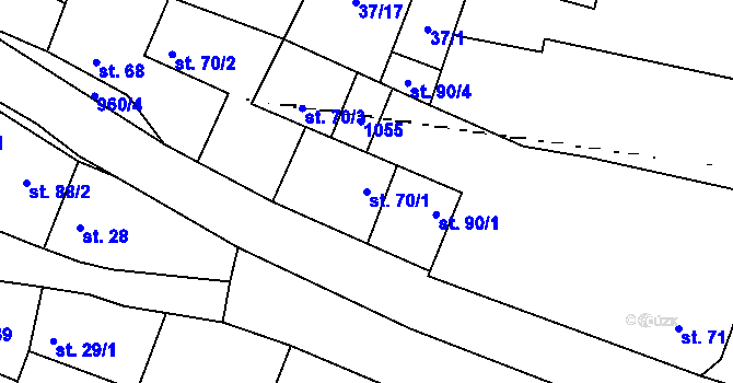 Parcela st. 70/1 v KÚ Dřínov u Zlonic, Katastrální mapa