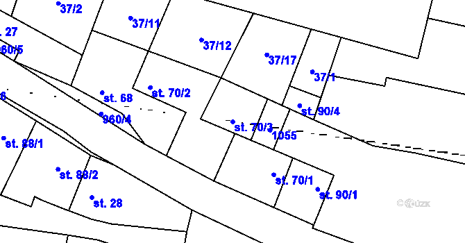 Parcela st. 70/3 v KÚ Dřínov u Zlonic, Katastrální mapa