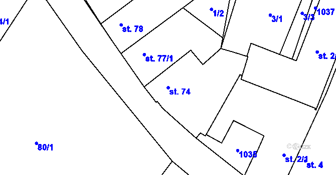 Parcela st. 74 v KÚ Dřínov u Zlonic, Katastrální mapa