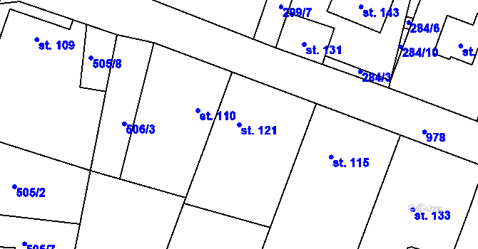 Parcela st. 121 v KÚ Dřínov u Zlonic, Katastrální mapa