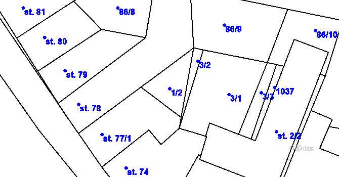 Parcela st. 1/2 v KÚ Dřínov u Zlonic, Katastrální mapa