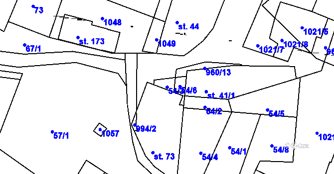 Parcela st. 54/3 v KÚ Dřínov u Zlonic, Katastrální mapa