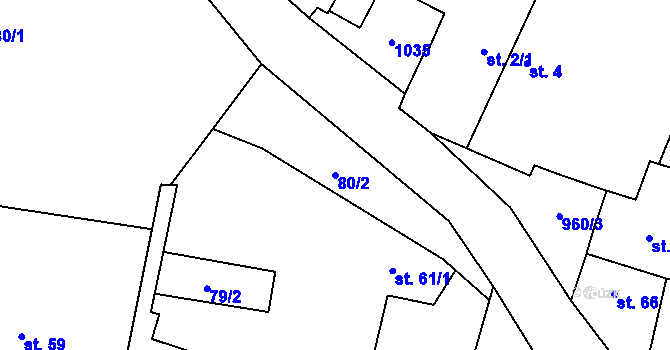 Parcela st. 80/2 v KÚ Dřínov u Zlonic, Katastrální mapa