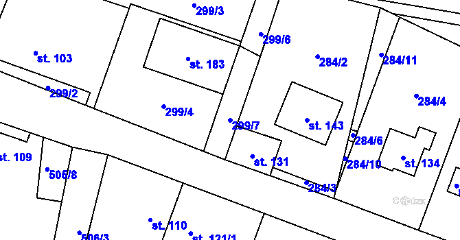 Parcela st. 299/7 v KÚ Dřínov u Zlonic, Katastrální mapa