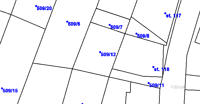 Parcela st. 509/12 v KÚ Dřínov u Zlonic, Katastrální mapa