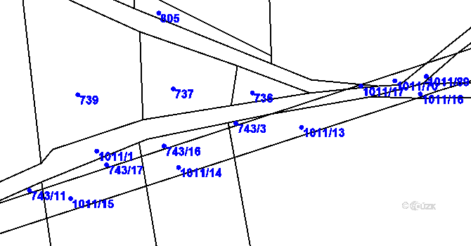 Parcela st. 743/3 v KÚ Dřínov u Zlonic, Katastrální mapa