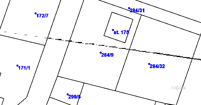 Parcela st. 284/9 v KÚ Dřínov u Zlonic, Katastrální mapa