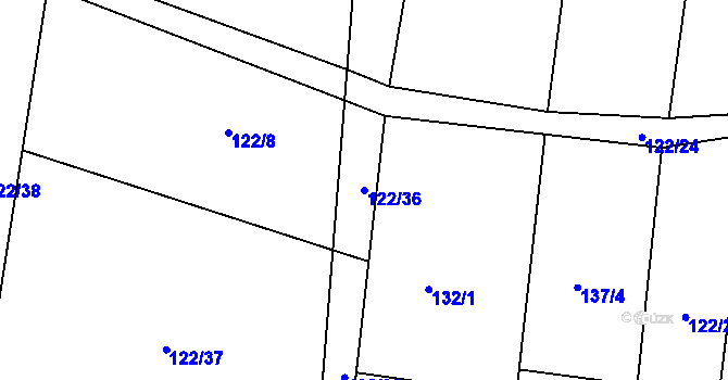 Parcela st. 122/36 v KÚ Dřínov u Zlonic, Katastrální mapa
