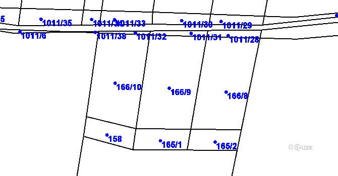 Parcela st. 166/9 v KÚ Dřínov u Zlonic, Katastrální mapa