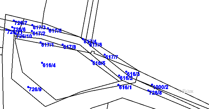 Parcela st. 617/7 v KÚ Dřínov u Zlonic, Katastrální mapa