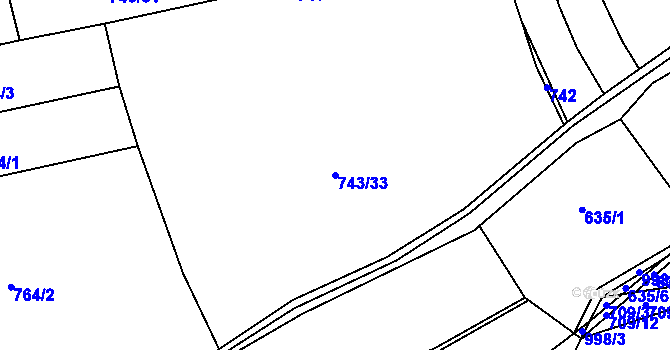 Parcela st. 743/33 v KÚ Dřínov u Zlonic, Katastrální mapa