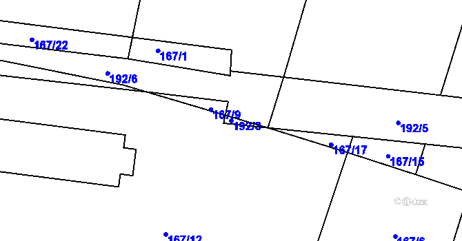 Parcela st. 192/3 v KÚ Dřínov u Zlonic, Katastrální mapa
