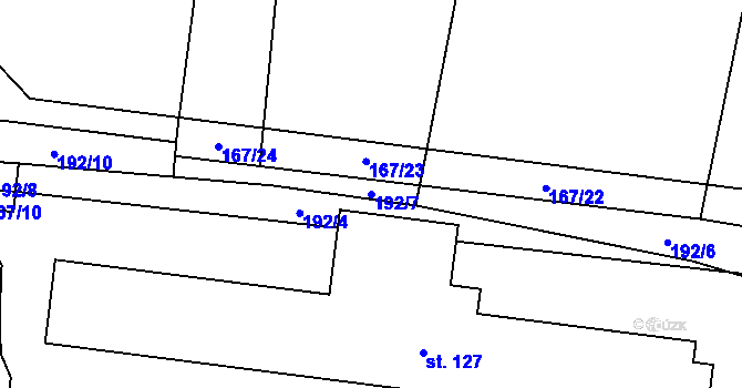 Parcela st. 192/7 v KÚ Dřínov u Zlonic, Katastrální mapa
