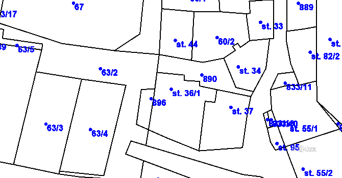 Parcela st. 36/1 v KÚ Královice u Zlonic, Katastrální mapa