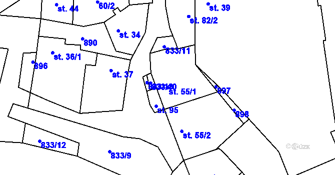 Parcela st. 55/1 v KÚ Královice u Zlonic, Katastrální mapa
