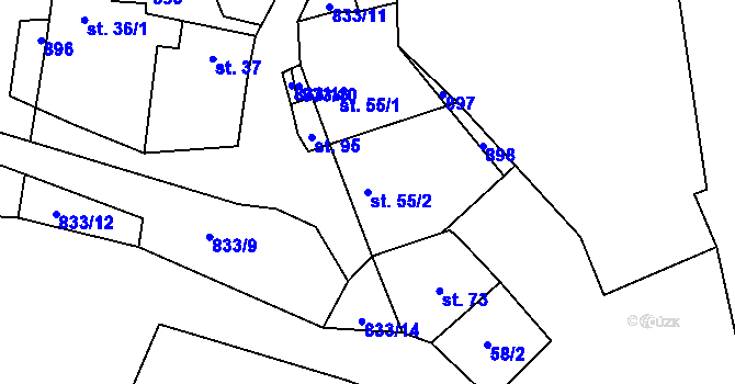 Parcela st. 55/2 v KÚ Královice u Zlonic, Katastrální mapa