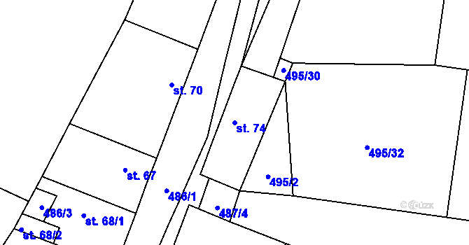 Parcela st. 74 v KÚ Královice u Zlonic, Katastrální mapa