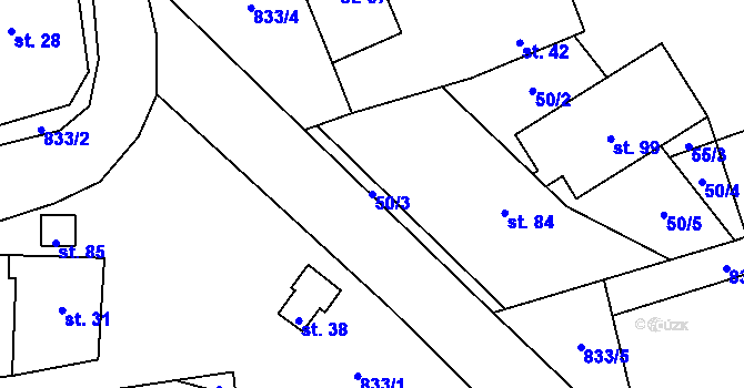 Parcela st. 50/3 v KÚ Královice u Zlonic, Katastrální mapa