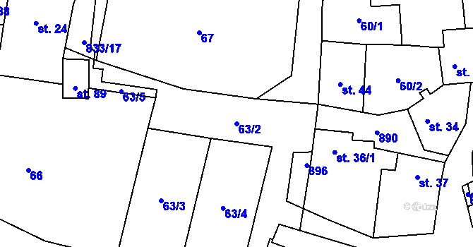 Parcela st. 63/2 v KÚ Královice u Zlonic, Katastrální mapa