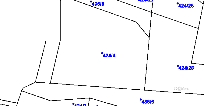 Parcela st. 424/4 v KÚ Královice u Zlonic, Katastrální mapa