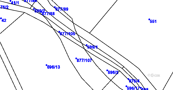 Parcela st. 599/1 v KÚ Královice u Zlonic, Katastrální mapa