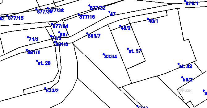 Parcela st. 833/4 v KÚ Královice u Zlonic, Katastrální mapa