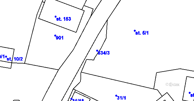 Parcela st. 834/3 v KÚ Královice u Zlonic, Katastrální mapa