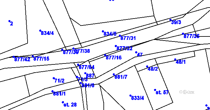 Parcela st. 877/16 v KÚ Královice u Zlonic, Katastrální mapa
