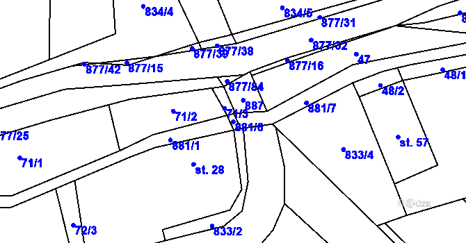 Parcela st. 881/6 v KÚ Královice u Zlonic, Katastrální mapa