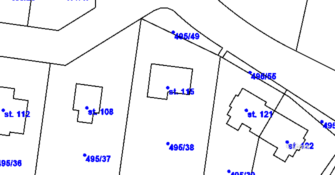 Parcela st. 115 v KÚ Královice u Zlonic, Katastrální mapa