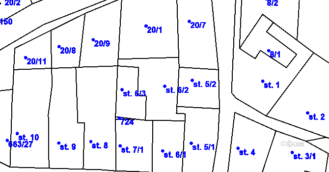 Parcela st. 6/2 v KÚ Dřínov, Katastrální mapa
