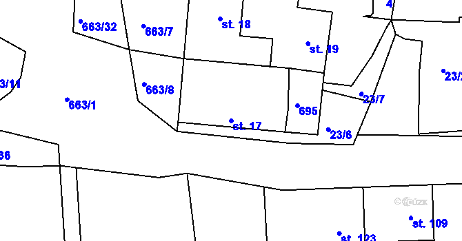 Parcela st. 17 v KÚ Dřínov, Katastrální mapa