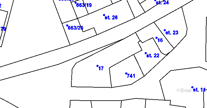 Parcela st. 21 v KÚ Dřínov, Katastrální mapa
