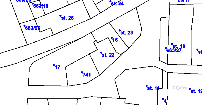 Parcela st. 22 v KÚ Dřínov, Katastrální mapa