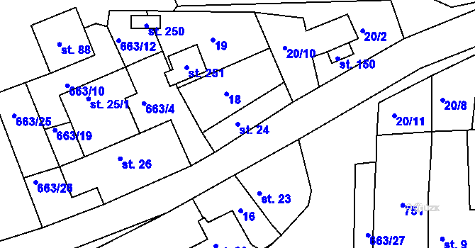 Parcela st. 24 v KÚ Dřínov, Katastrální mapa