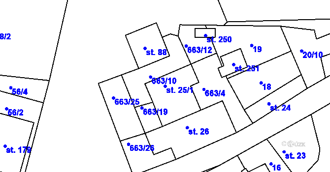 Parcela st. 25/1 v KÚ Dřínov, Katastrální mapa