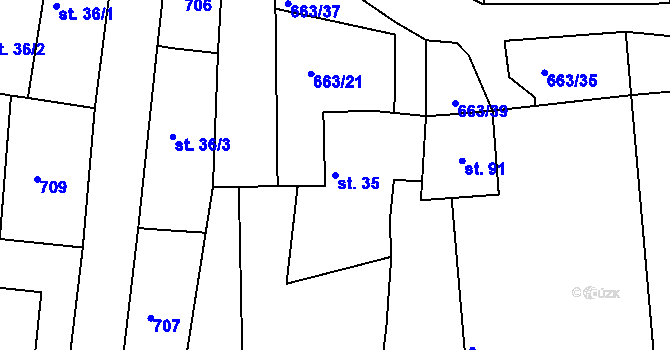 Parcela st. 35 v KÚ Dřínov, Katastrální mapa