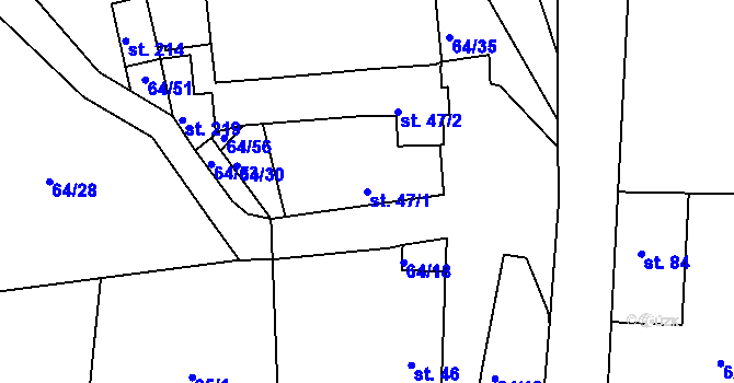 Parcela st. 47/1 v KÚ Dřínov, Katastrální mapa