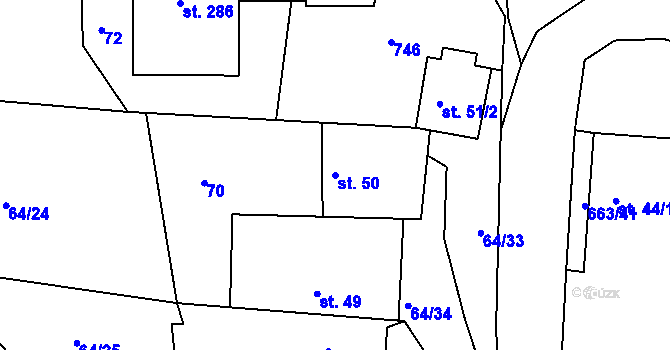 Parcela st. 50 v KÚ Dřínov, Katastrální mapa