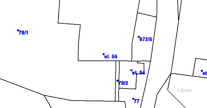Parcela st. 55 v KÚ Dřínov, Katastrální mapa